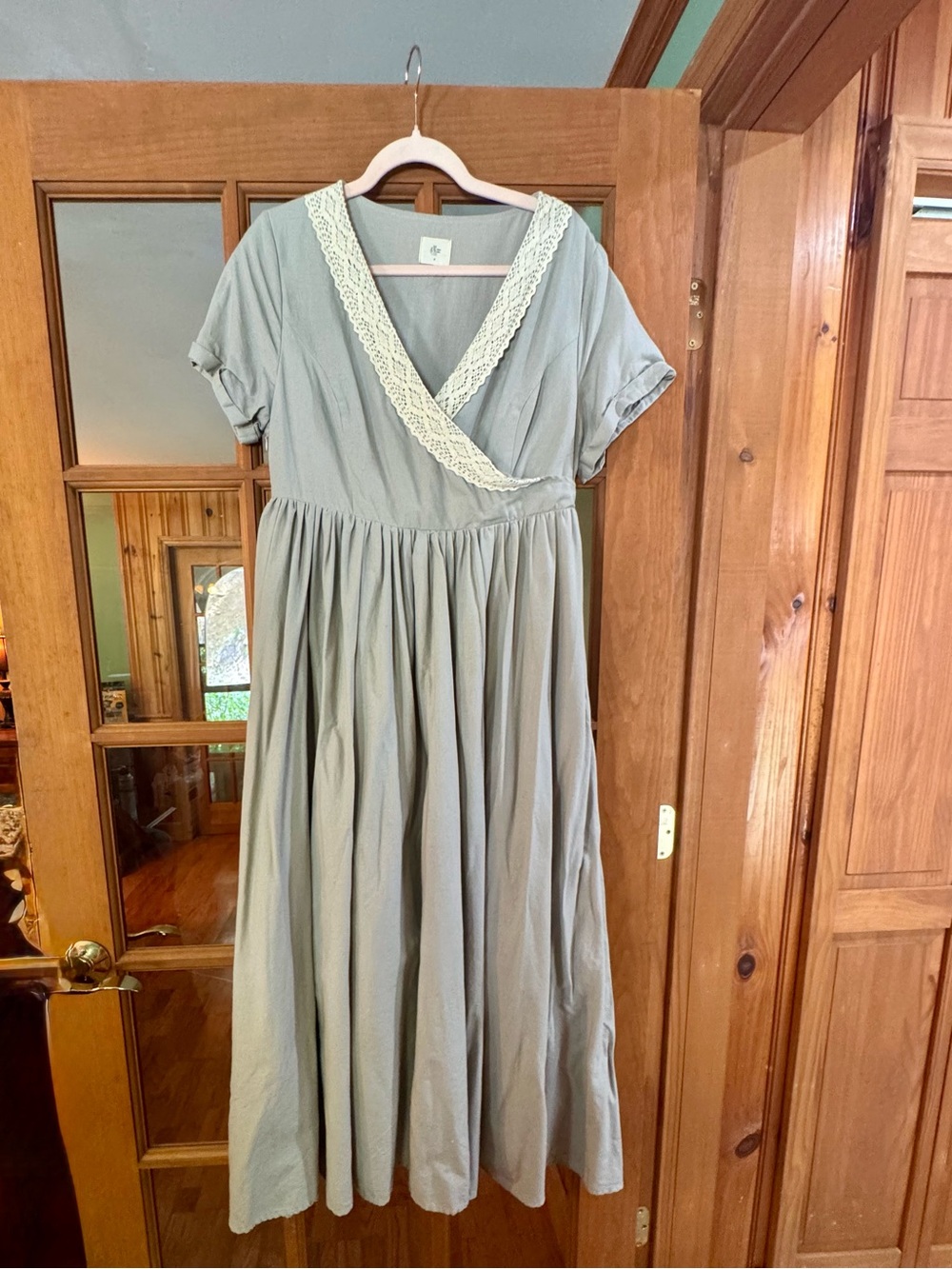 Khaki Lace-Trim Maxi Dress